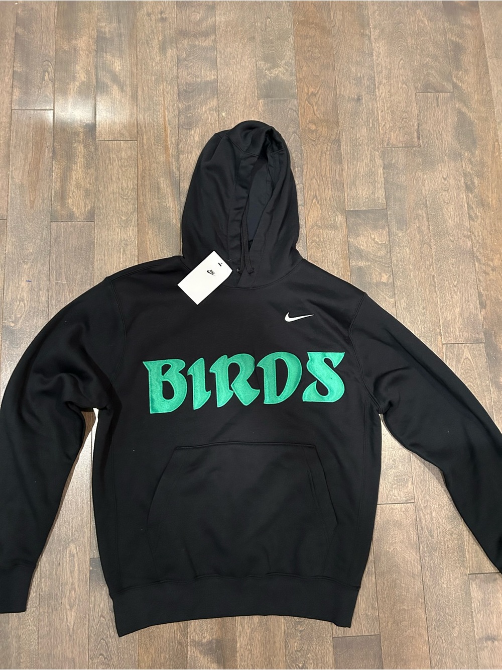 Nike Black Hoodie with Green BIRDS Script